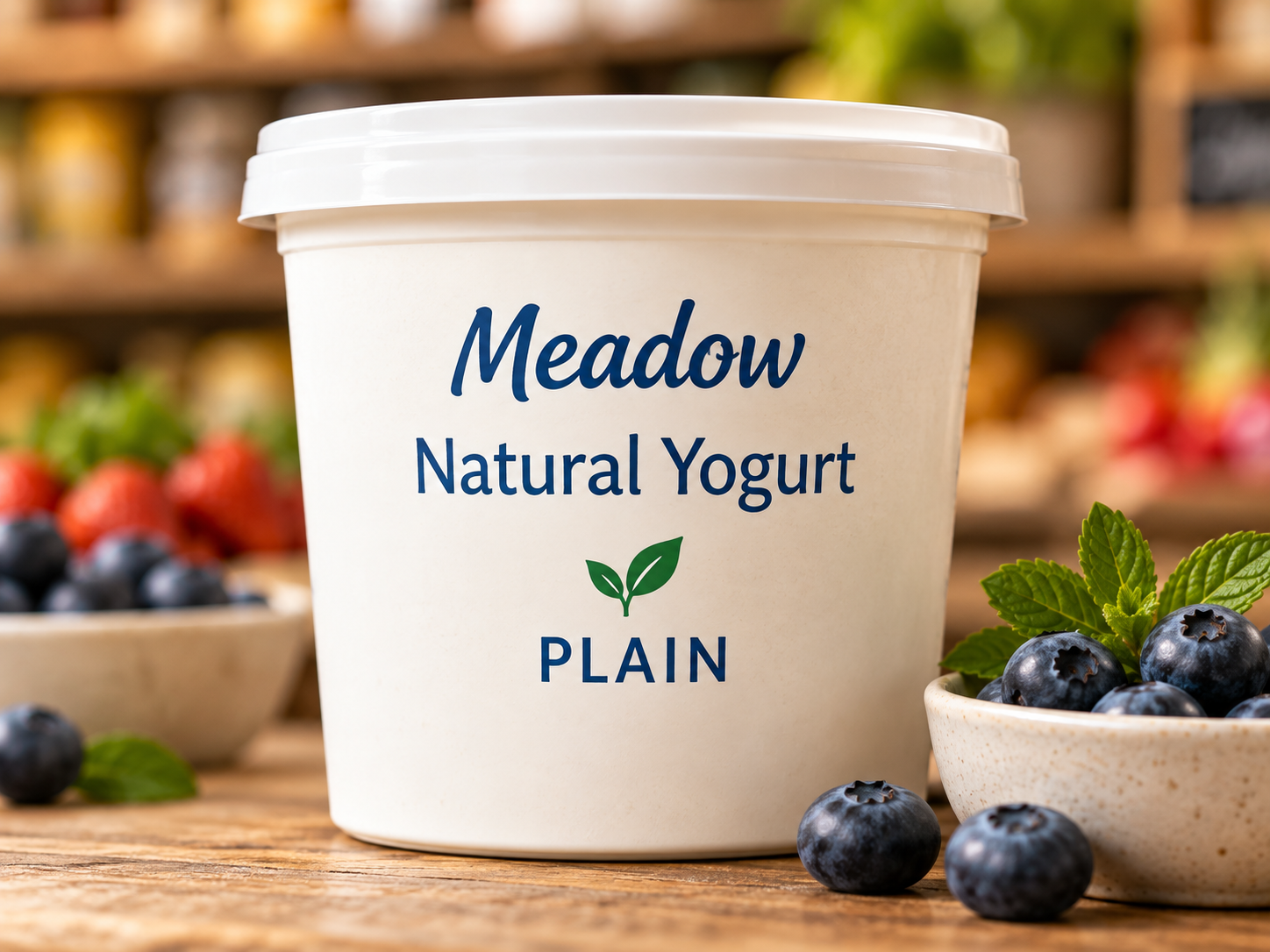 Illustrative Meadow Natural Yogurt tub with berries